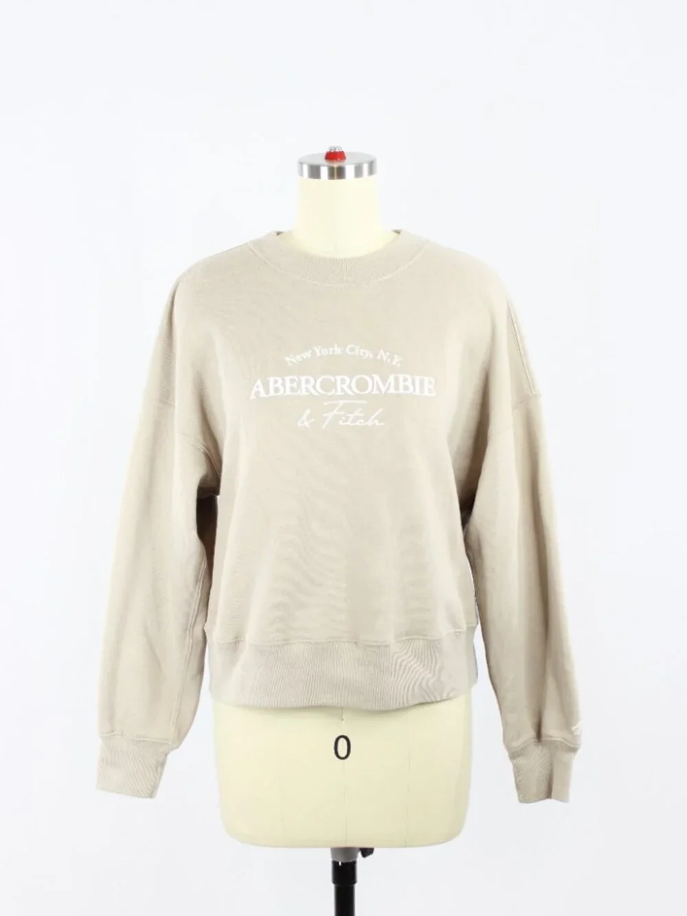 ABERCROMBIE & FITCH Taupe Cotton Fleece Embroidered Crew Sweatshirt, Size XS - Picture 3 of 14